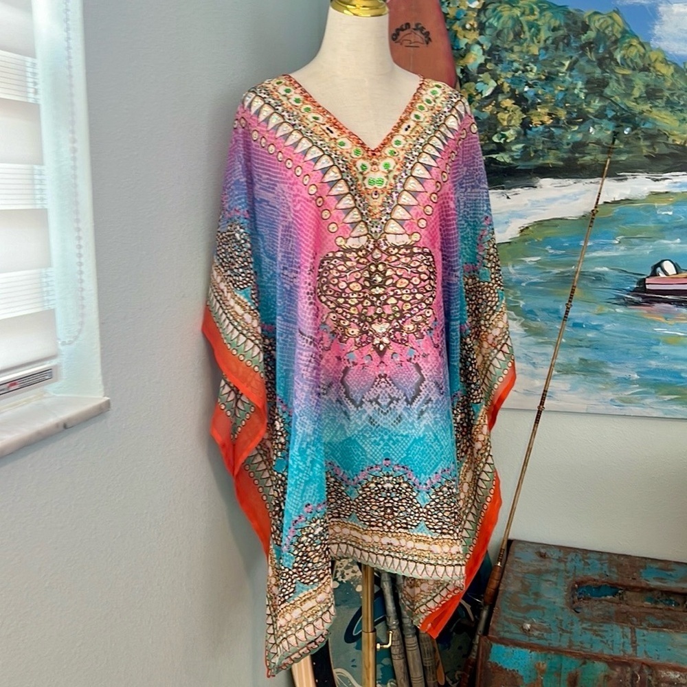 India Boutique,Absolutely Stunning Kaftan, Top, Cover-Up,Vacation Perfect,Size L - Picture 4 of 10